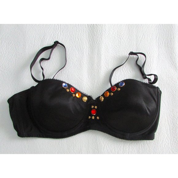 TRIUMPH Black Satin Jeweled Bra - 36B - Picture 1 of 7